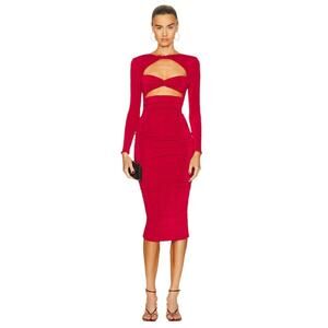 SER.O.YA Eden Twisted Ruched Cut-out Midi Dress